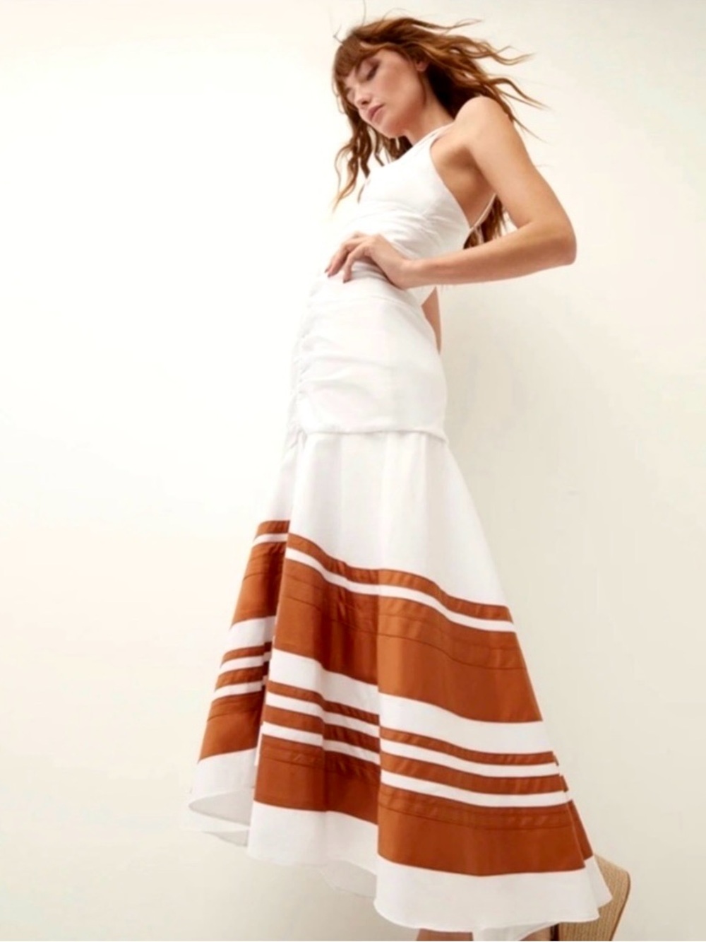 Veronica Beard Fitz Halter Midi Dress White Orange Stripe S - Picture 2 of 11